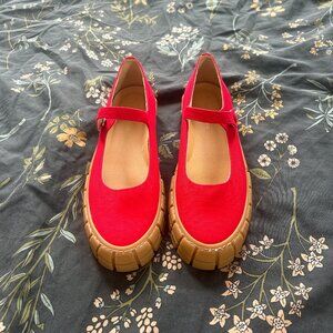 NEVER WORN Anthropologie Kiki Platform Mary Jane Flats Sneakers Red — Size 40
